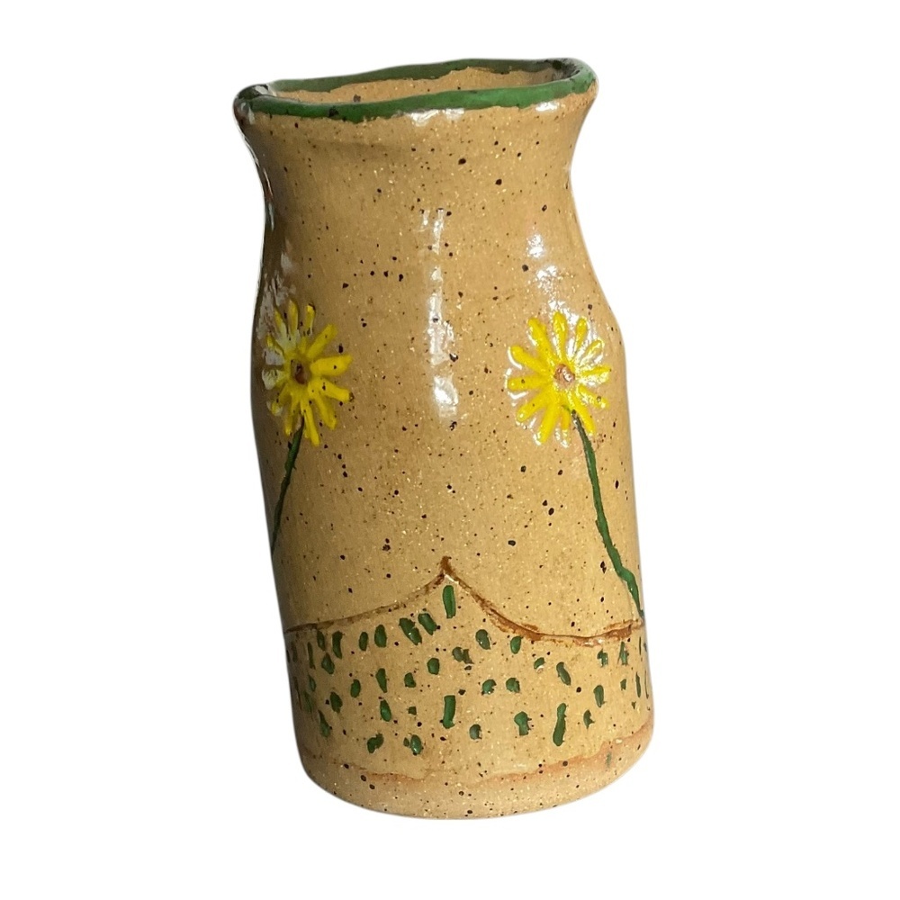 Handmade Studio Pottery Vase with Yellow Flowers Local Artist Stoneware 4 3/16” - Picture 3 of 13